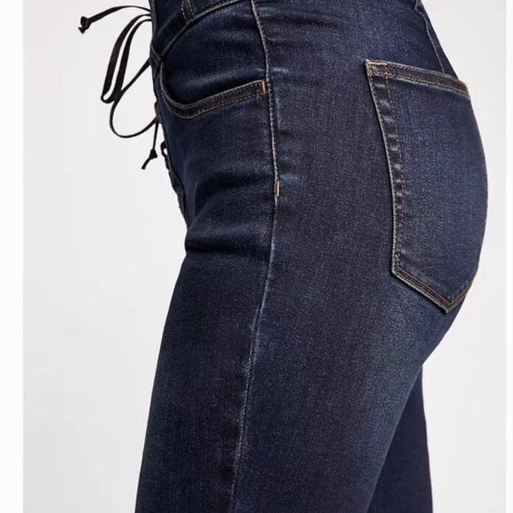 Free People We The Free Sz 32 blue High Rise Lace Up Jeans Lovers Knot - Picture 2 of 7